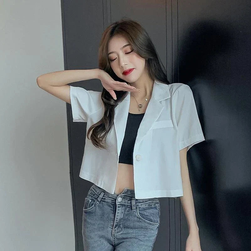 Cropped blazer voor dames - lichtgewicht polyester en linnen - slimme casual outfit