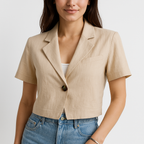 Dames cropped blazer - getailleerde korte mouwen jas in stijlvol ontwerp voor kantoor en casual