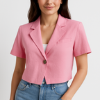 Dames cropped blazer - getailleerde korte mouwen jas in stijlvol ontwerp voor kantoor en casual