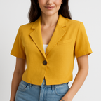 Dames cropped blazer - getailleerde korte mouwen jas in stijlvol ontwerp voor kantoor en casual