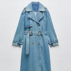 Denim trenchcoat - klassiek blauwe dames lange jas