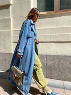 Denim trenchcoat - klassiek blauwe dames lange jas