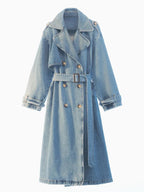 Denim trenchcoat - klassiek blauwe dames lange jas