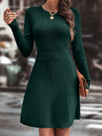 Chique gebreide jurk - donkerbruin damesjurk met lange mouwen