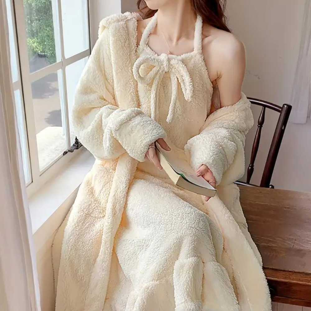 Beige dikke gezellige pyjama set - luxe loungewear voor dames