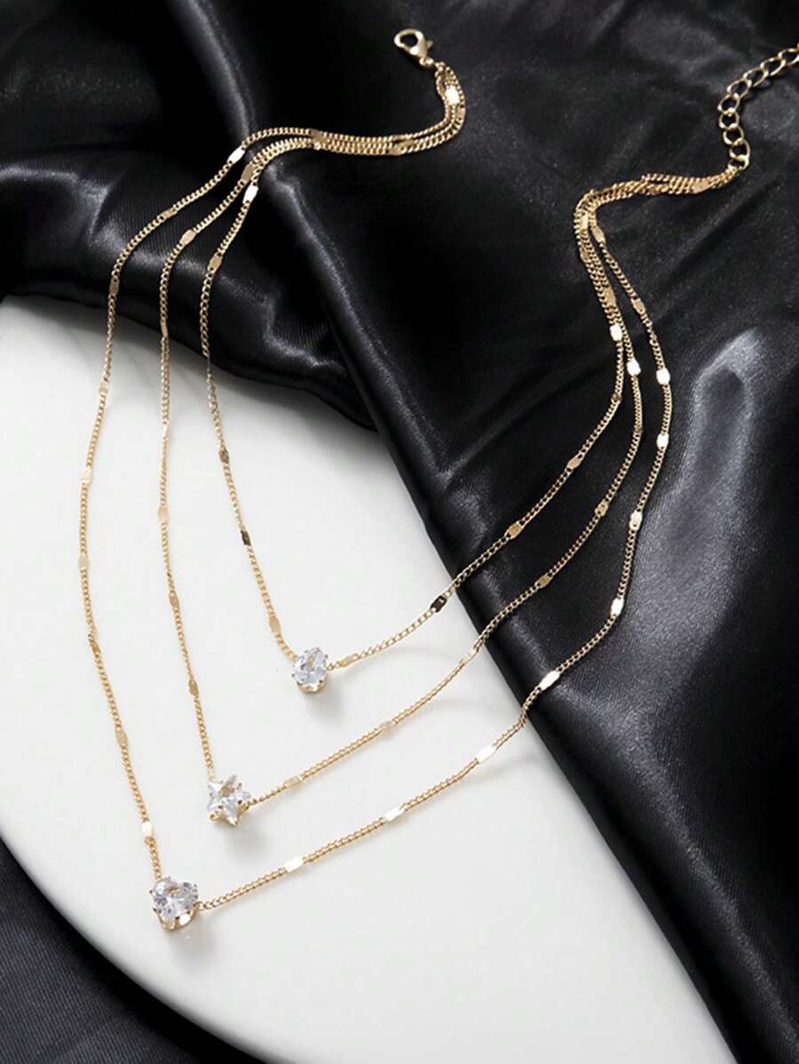 3-delige kettingset met kristalbedels - elegante gouden dames sieraden