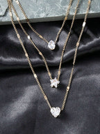 3-delige kettingset met kristalbedels - elegante gouden dames sieraden