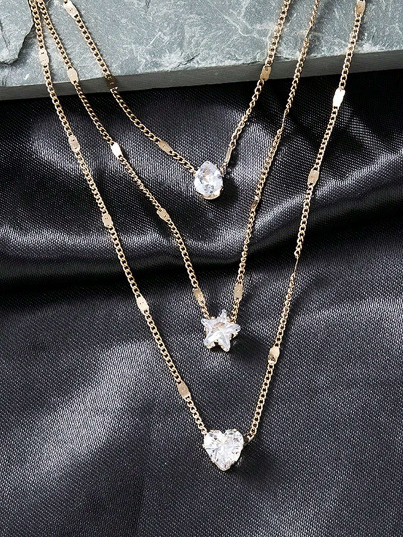 3-delige kettingset met kristalbedels - elegante gouden dames sieraden