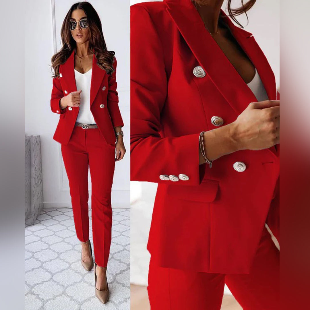 2-delige dames maatpak met blazer en broek - stijlvolle kantooroutfit voor professionele vrouwen