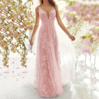 Chique mesh maxi jurk met v-hals - elegante avondjurk voor bijzondere gelegenheden