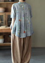 Vrouwen casual tops met halflange mouwen en bloemengestikt - lichte button-up voor dagelijks gebruik