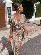 Maxi jurk - elegante groene damesjurk met opvallende print