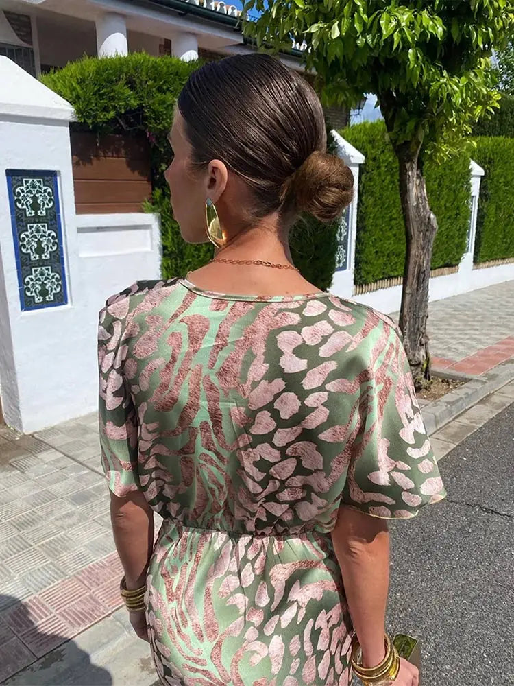 Maxi jurk - elegante groene damesjurk met opvallende print