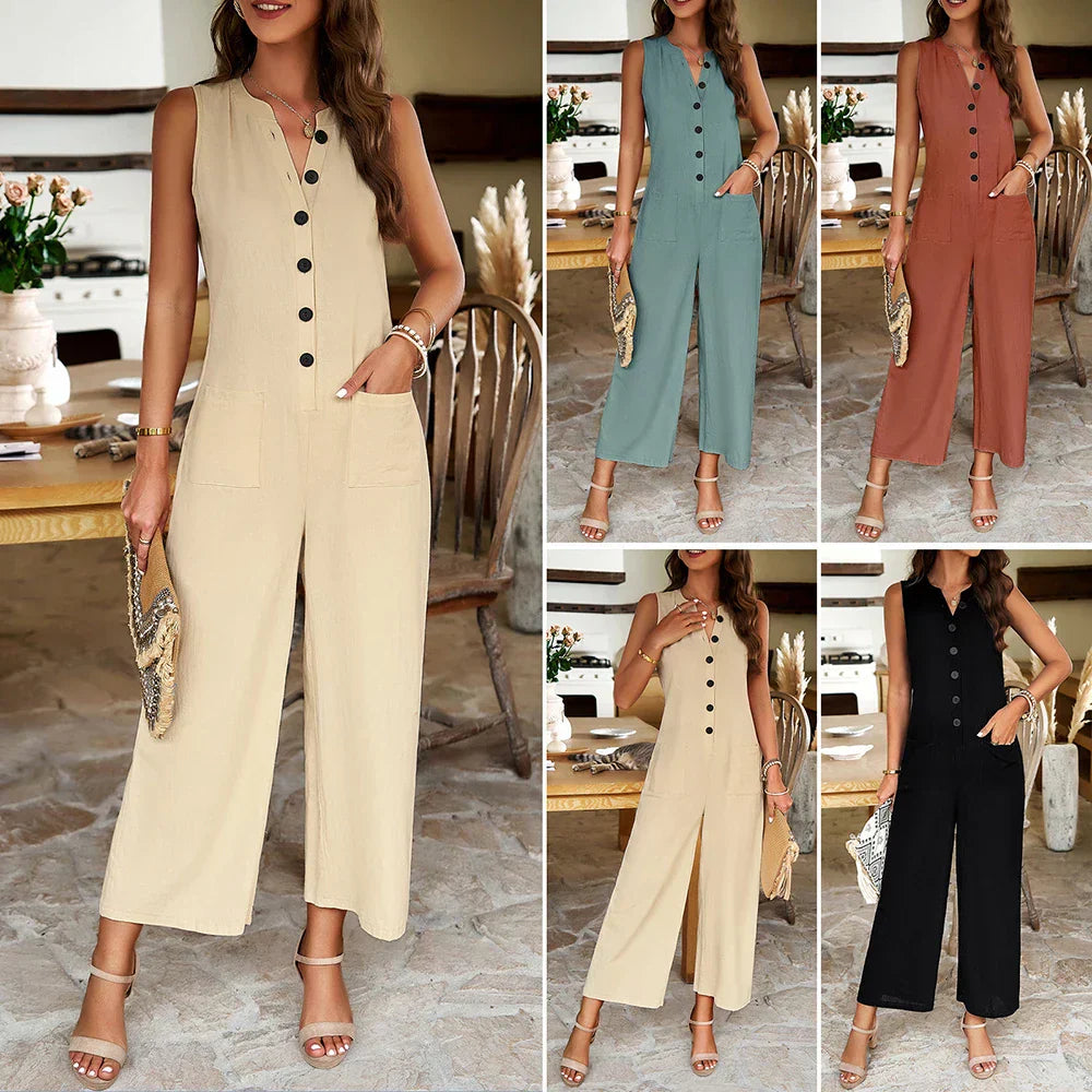 Dames jumpsuit - stijlvolle mouwloze utility stijl