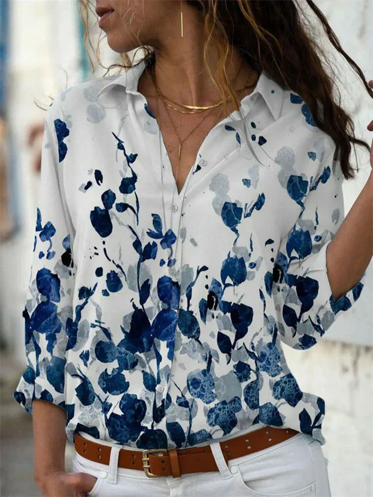 Dames blouse met geometrische print en lange mouwen - elegante alledaagse outfit voor vrouwen
