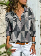 Dames blouse met geometrische print en lange mouwen - elegante alledaagse outfit voor vrouwen