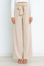 Brede leg trousers - hoge taillebroek met strikdetail voor een chique look