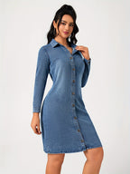 Denim shirt dress - zeeblauwe damesjurk voor een trendy stijl