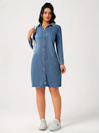 Denim shirt dress - zeeblauwe damesjurk voor een trendy stijl