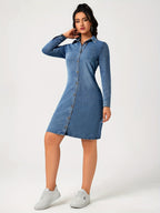 Denim shirt dress - zeeblauwe damesjurk voor een trendy stijl
