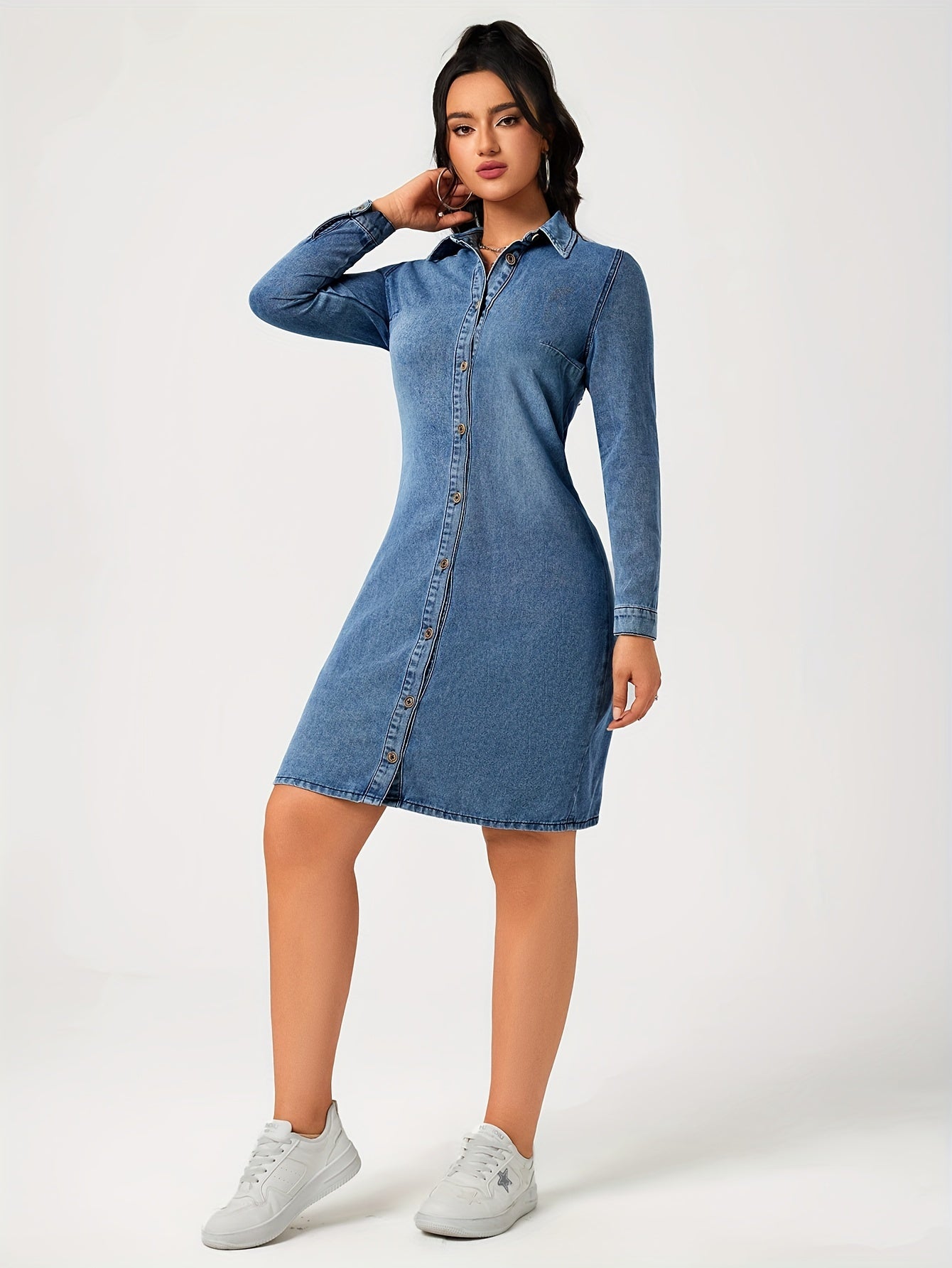 Denim shirt dress - zeeblauwe damesjurk voor een trendy stijl