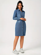 Denim shirt dress - zeeblauwe damesjurk voor een trendy stijl