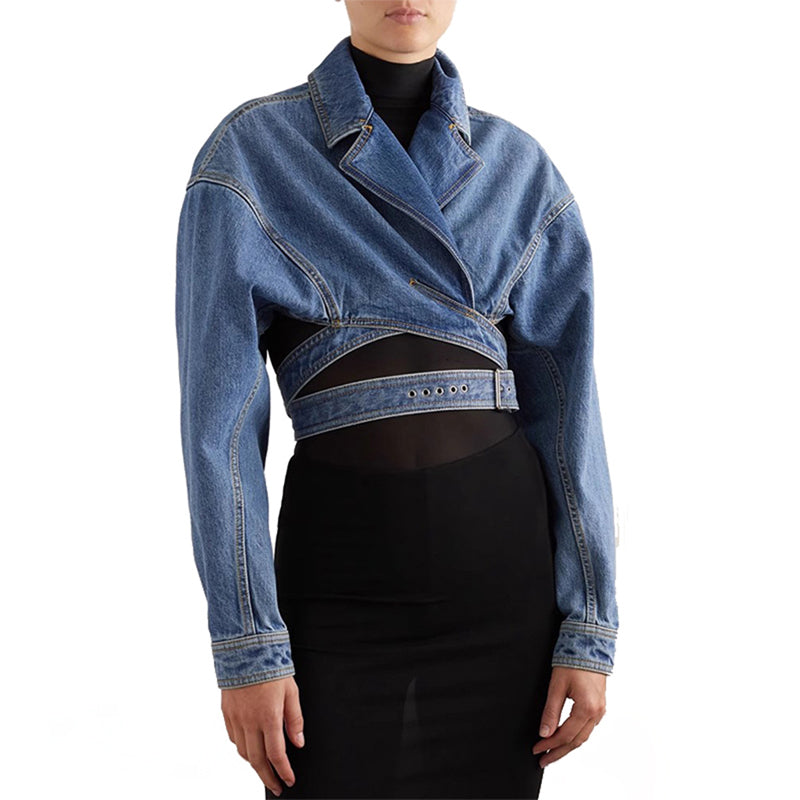 Denim jas - trendy blauwe vrouwen cropped stijl