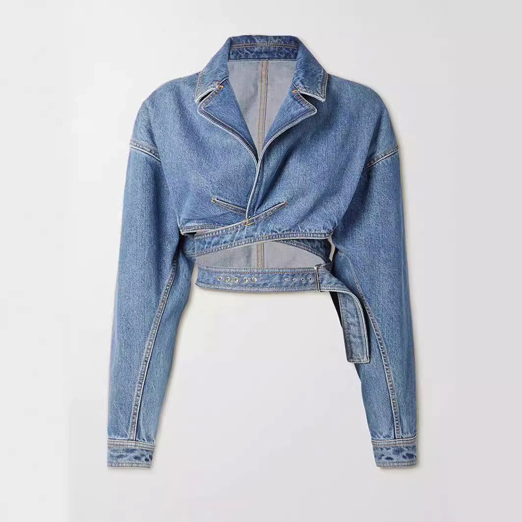 Denim jas - trendy blauwe vrouwen cropped stijl
