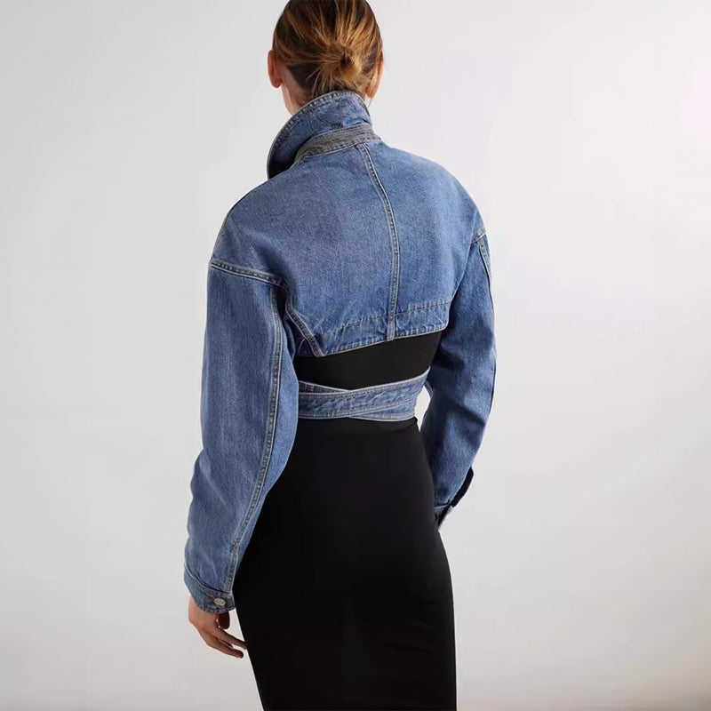 Denim jas - trendy blauwe vrouwen cropped stijl