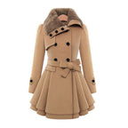 Dames trenchcoat van wolmix - elegante lange winterjas