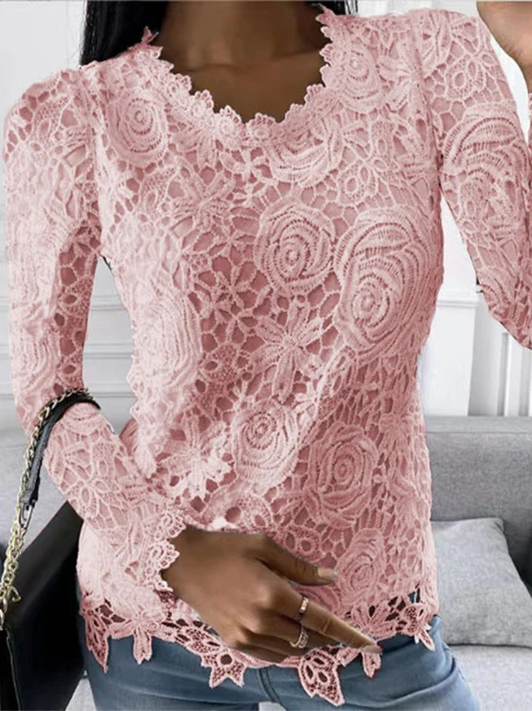 Lace langwerpige top - bloemen blouse voor dames