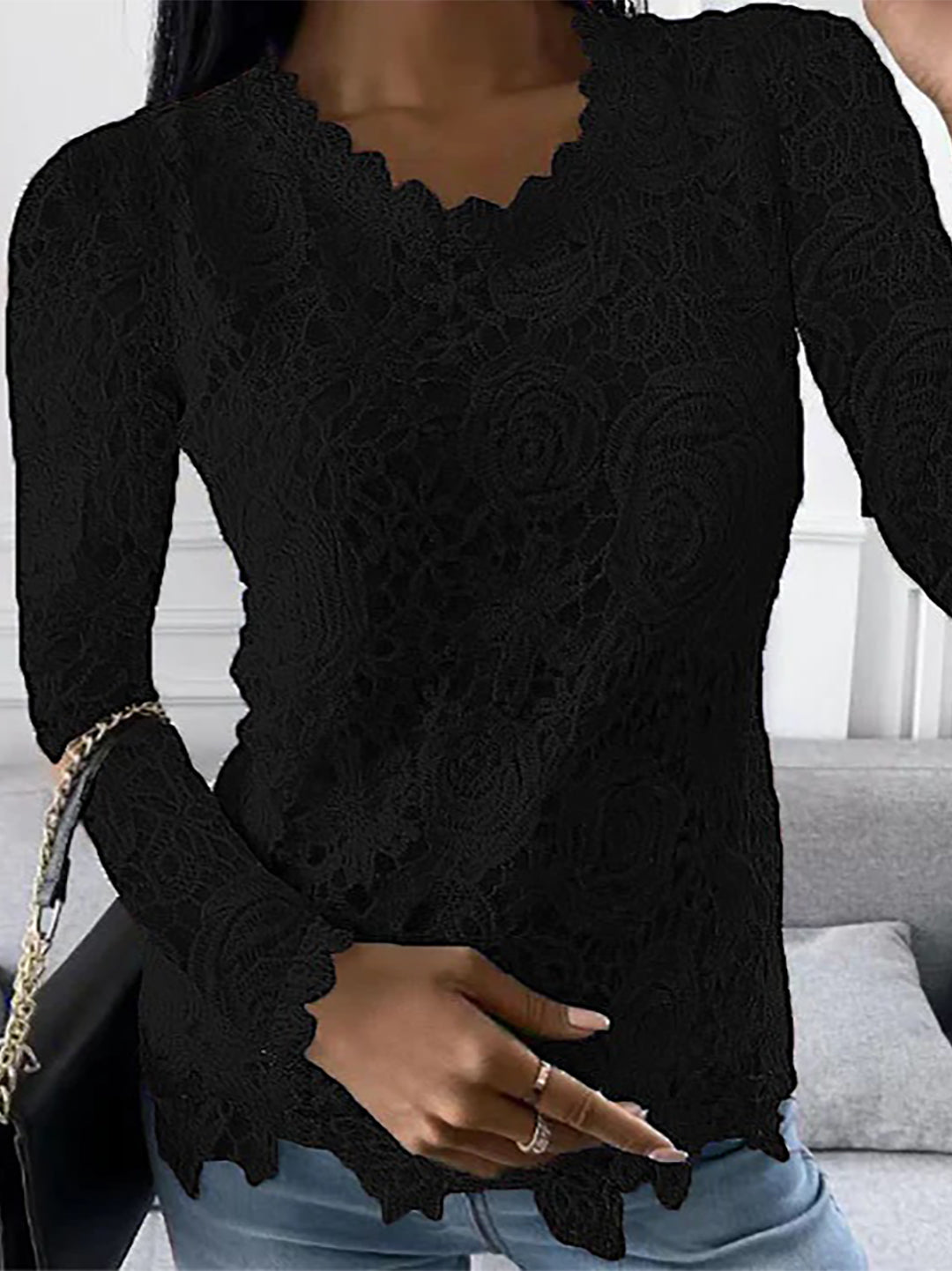 Lace langwerpige top - bloemen blouse voor dames