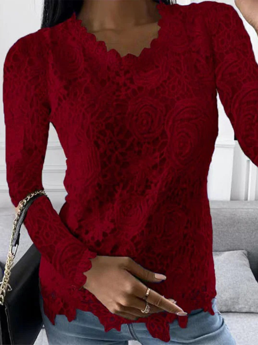 Lace langwerpige top - bloemen blouse voor dames