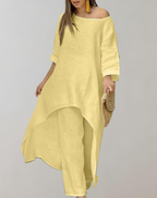 Dames asymmetrische tuniekjurk en broekset - lichtgewicht ensemble voor casual gelegenheden