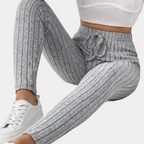 Grijze leggings - stijlvolle ribbed hoge taille damesbroeken