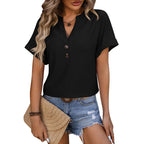 Dames casual v-hals zomertop - lichtgewicht korte mouwen t-shirt voor dagelijkse elegantie