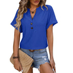 Dames casual v-hals zomertop - lichtgewicht korte mouwen t-shirt voor dagelijkse elegantie