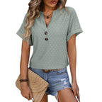 Dames casual v-hals zomertop - lichtgewicht korte mouwen t-shirt voor dagelijkse elegantie