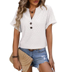 Dames casual v-hals zomertop - lichtgewicht korte mouwen t-shirt voor dagelijkse elegantie