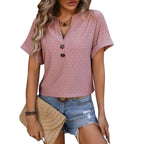 Dames casual v-hals zomertop - lichtgewicht korte mouwen t-shirt voor dagelijkse elegantie