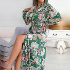 Dames lange mouwen bloemenprint jurk - elegante maxi jurk voor casual of formele gelegenheden