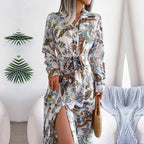 Dames lange mouwen bloemenprint jurk - elegante maxi jurk voor casual of formele gelegenheden