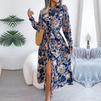 Dames lange mouwen bloemenprint jurk - elegante maxi jurk voor casual of formele gelegenheden