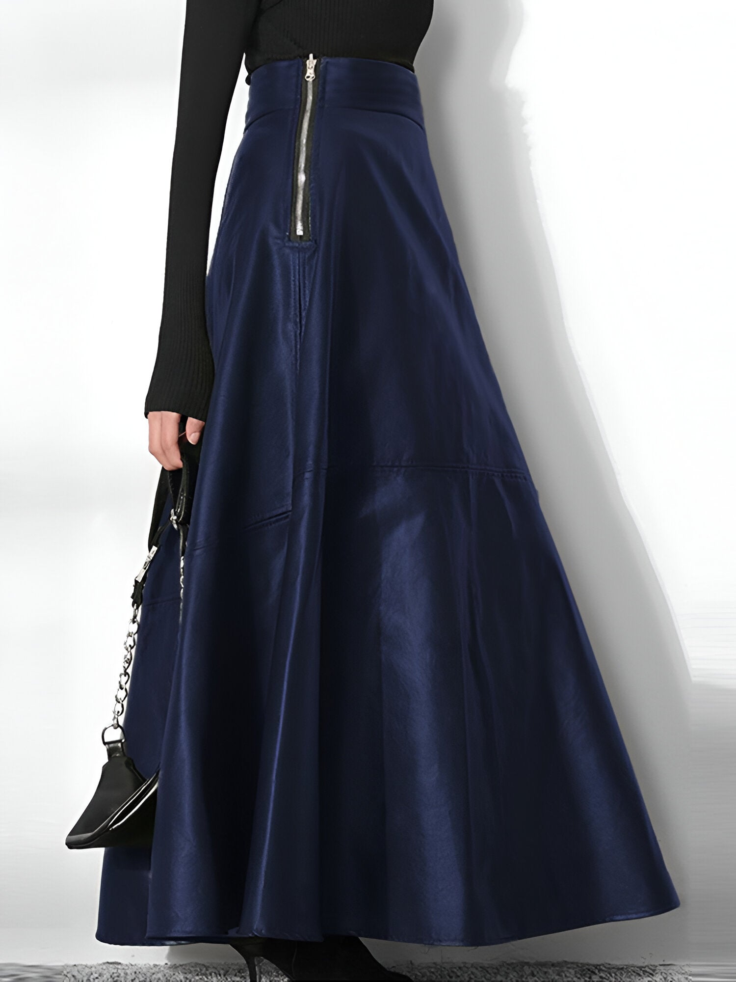 Pu leren maxi rok - verfijnde lange damesrok