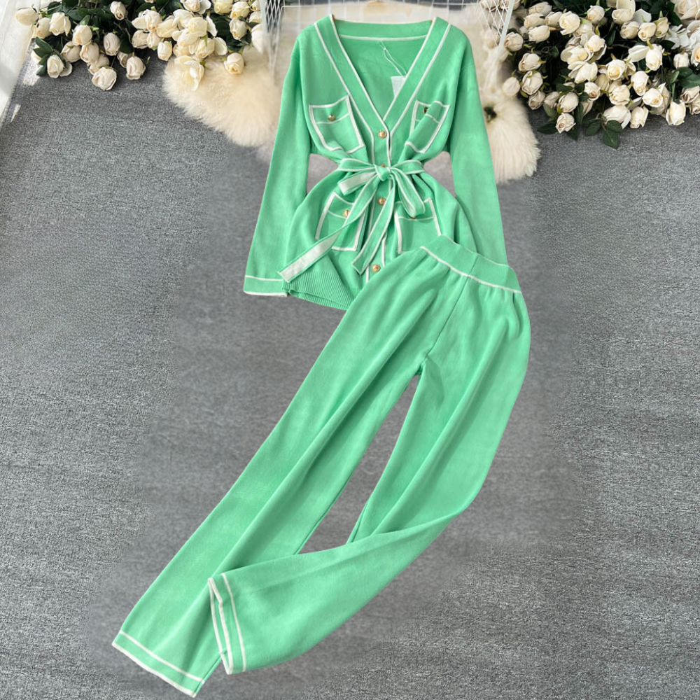 2-delige lounge set - trendy gebreide cardigan en broek