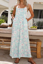 Dames bloemen wijde been jumpsuit lichtblauw casual zomeroutfit - mouwloos ontwerp voor dagelijkse stijl