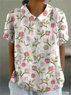 Dames top met bloemenborduring - elegante korte mouwen voor casual dagen