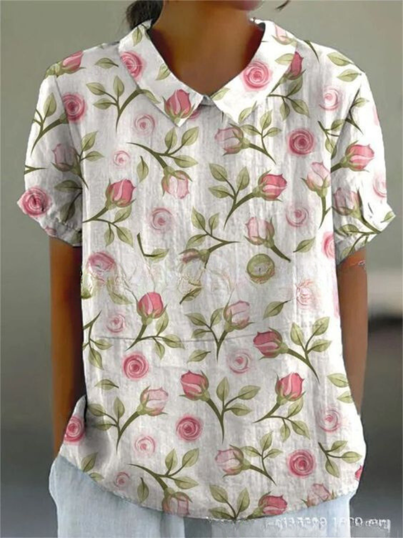 Dames top met bloemenborduring - elegante korte mouwen voor casual dagen