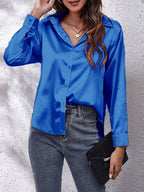 Satin knoop blouse - elegante dames top met lange mouwen