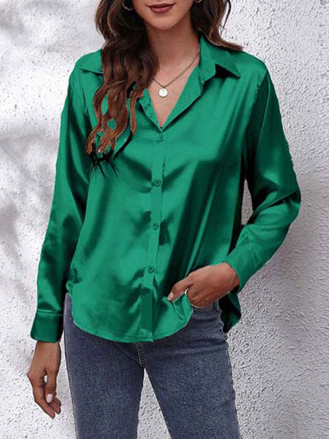 Satin knoop blouse - elegante dames top met lange mouwen